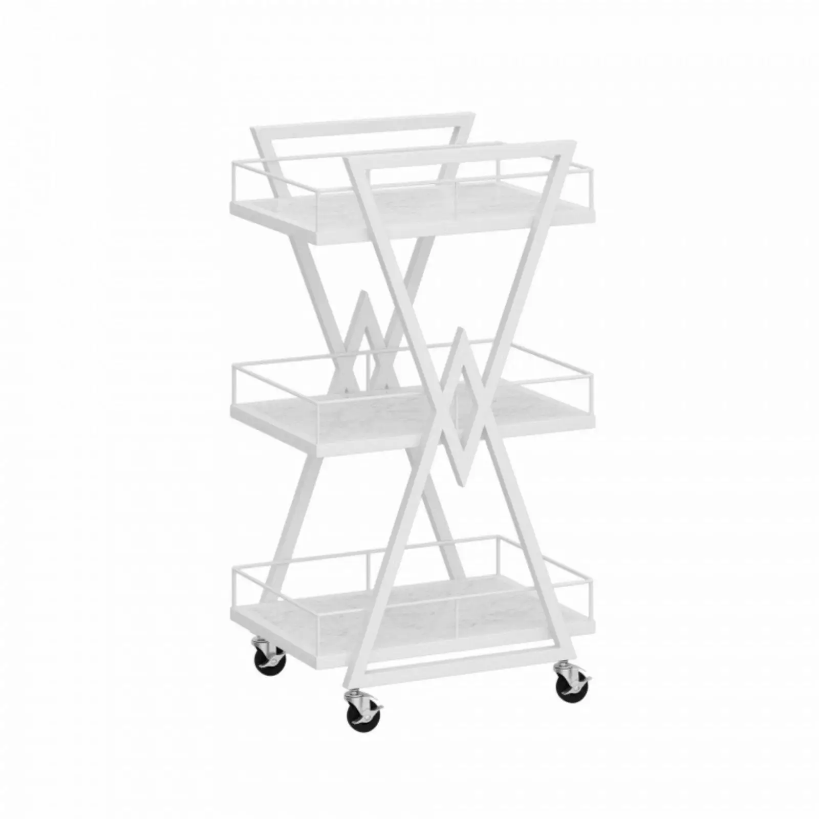 Elegant Salon Storage Cart with Metal Frame and Marble Shelves for Beauty Kitchen and Bathroom