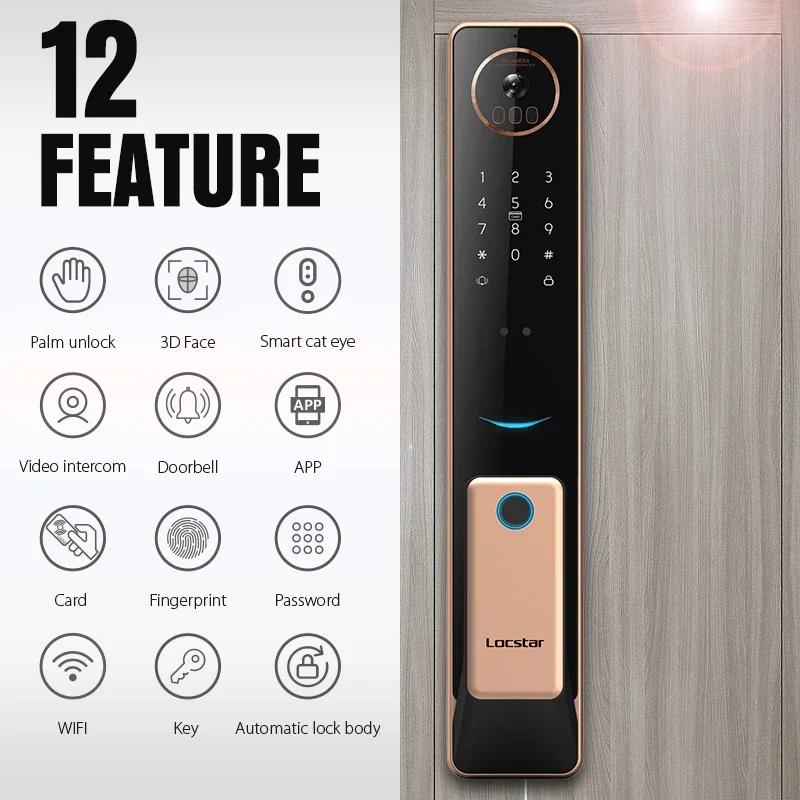 Locstar Safety Serrure Intelligente Electric App Tuya Zigbee Outdoor Front Smart Digital Door Lock With Camera