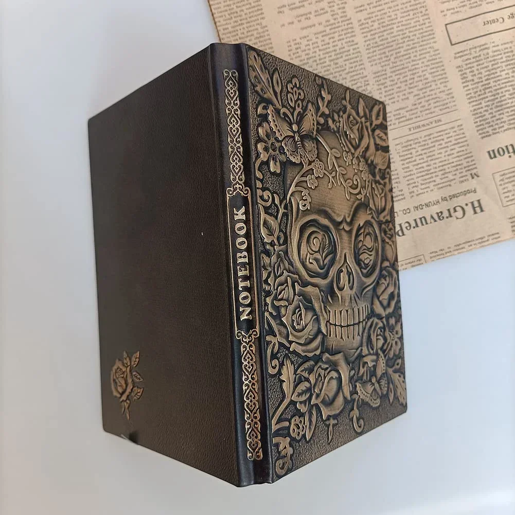 Skull Women Gifts Embossed Men Antique Book Supplies Travel Leather Spell Notebook Notes Diary Halloween School