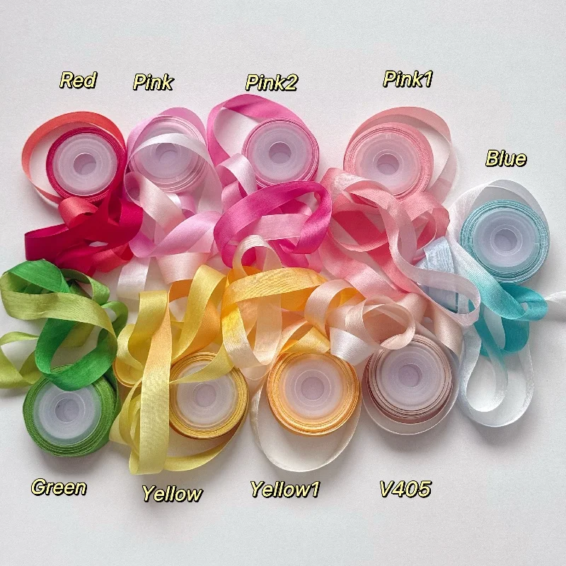 13mm variegated color 100% pure silk woven double face silk ribbons for embroidery and handcraft project,gift packing