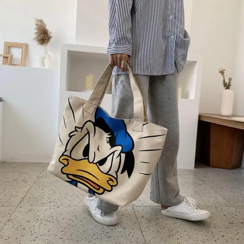 New In Disney Women Canvas Shoulder Bag Mickey Donald Duck Ladies Casual Handbag Tote Bag Purses and Handbags