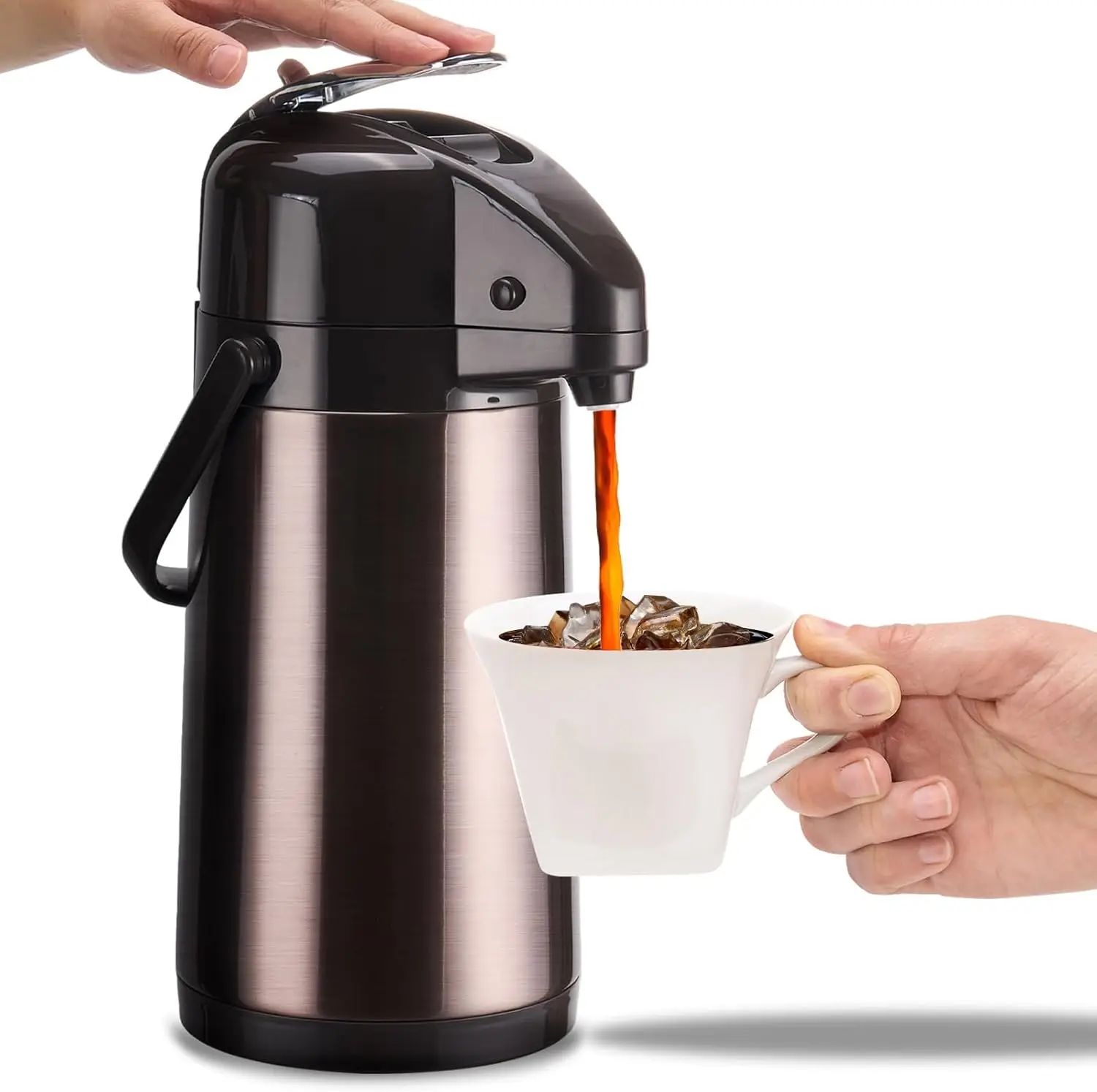 

Upgraded Airpot Coffee Carafe with Double Pump, Stainless Steel Drink Dispenser for Hot/Cold Beverage with Lazy Susan B