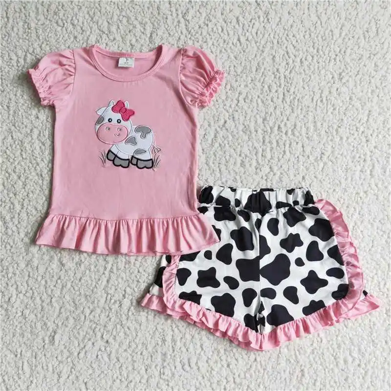 

z94-03 GSSO0105 Summer Cute girls sets Alpine Fly-Sleeve Shorts Set Western boutique children clothing baby girls clothes