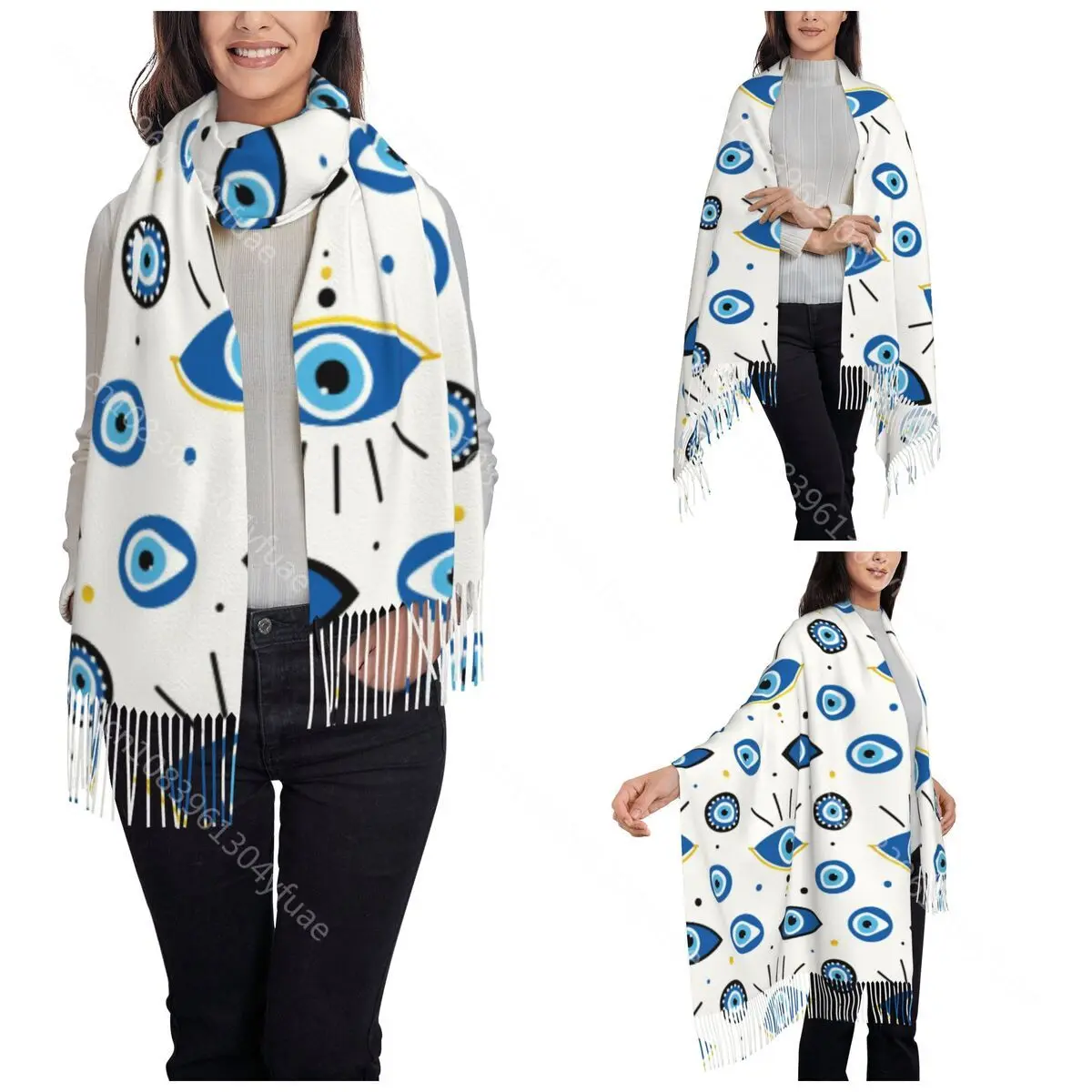 Women's Scarf with Tassel Nazar Evil Eye Lucky Charms Long Super Soft Shawl Wrap Turkish Amulets Gifts Pashmina Scarves