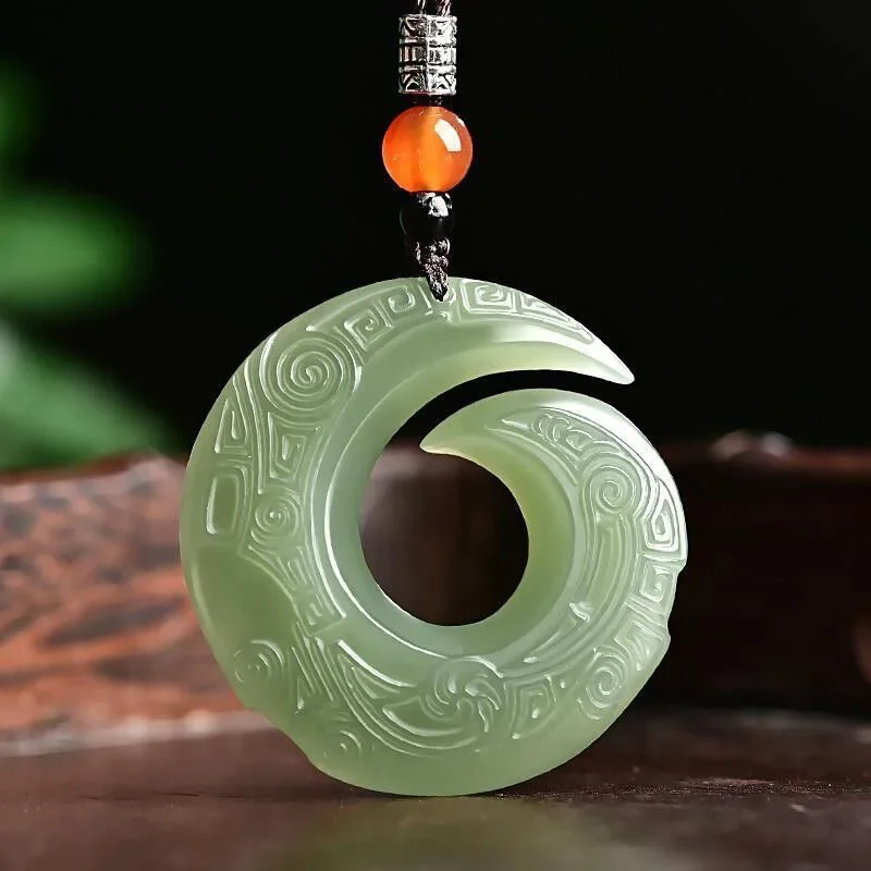 

Hetian Jade Dragon Jade Pendant Fashion Runes Necklace Jewellery Chinese Hand-Carved Relax Healing Women Man Luck Gift Free Rope