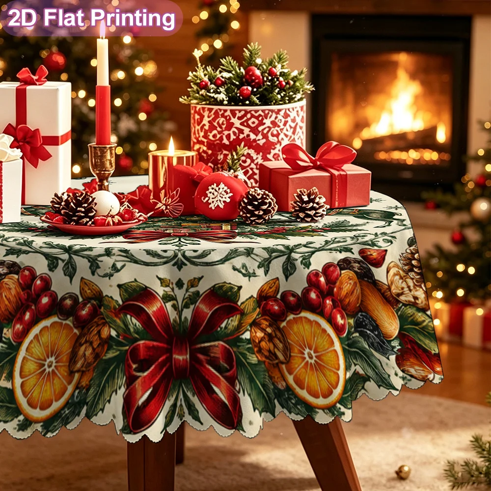 Christmas tree reindeer fruit wreath plate decoration printed tablecloth, winter themed kitchen and dining table covers