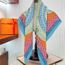 1PC90Cm French Love Circle Belt Chain High Quality Twill Silk Shawl Sunscreen Large Square Scarf Decorative Scarf Wholesale