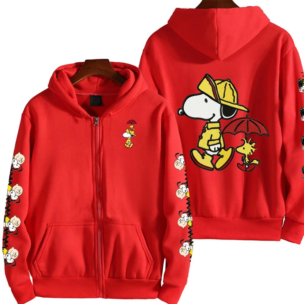 Snoopy taking a walk in the rain Men's Autumn/Winter Zipper Hoodie Women's Street Casual Fashion Couple Sports oversize Hoodie