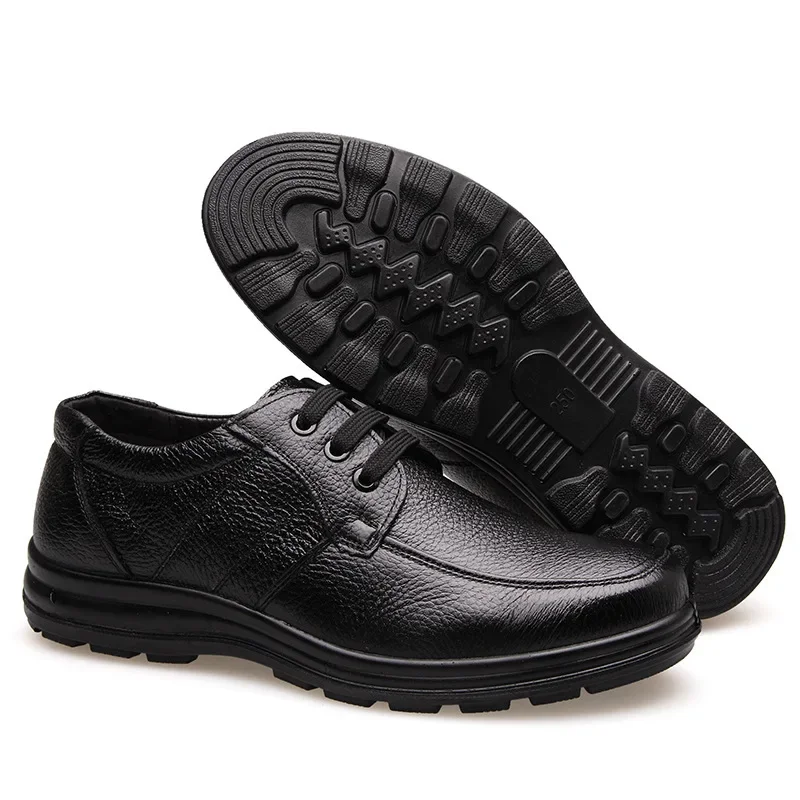 PU Leather Shoes Flat Mens Casual Shoes Cowhide Business Brand Male Footwear Soft Comfortable Black