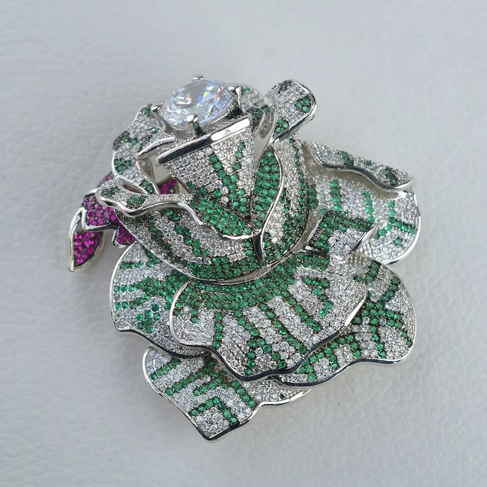 Natural CZ Flower Brooch Gold Plated CZ micro pave Brooch Pin Jewelry