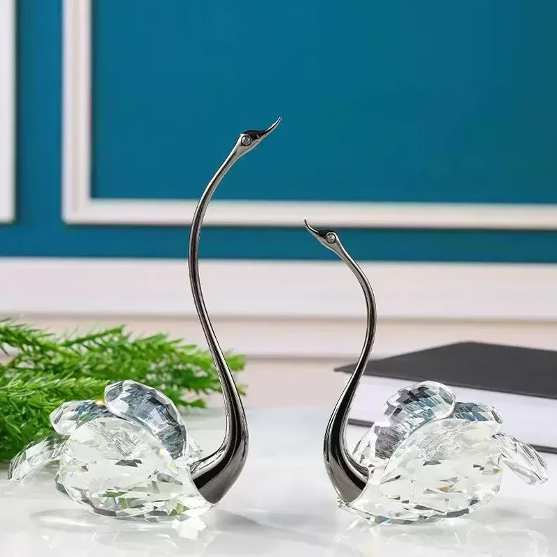 2PCS Zinc Alloy Crystal Swan Statue Decoration Home Livingroom Cabinet Sculpture Ornaments Office Desk Accessories Wedding Gifts