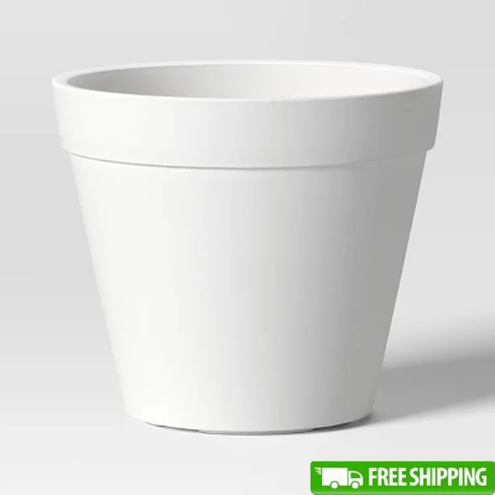 

Classic Round Composite Planter Pot 13.88 Inch Indoor Outdoor Use Recycled Plastic Drainage Hole Versatile Cream Color