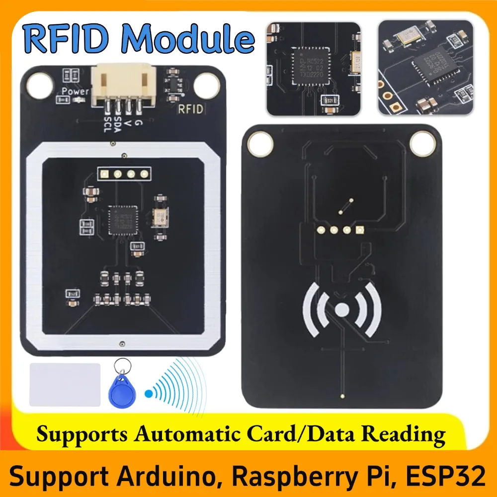 1-2PCS RFID Module – 13.56MHz I2C Protocol Compatible with Arduino ESP32 Raspberry Pi Supports Automatic Card/Data Reading