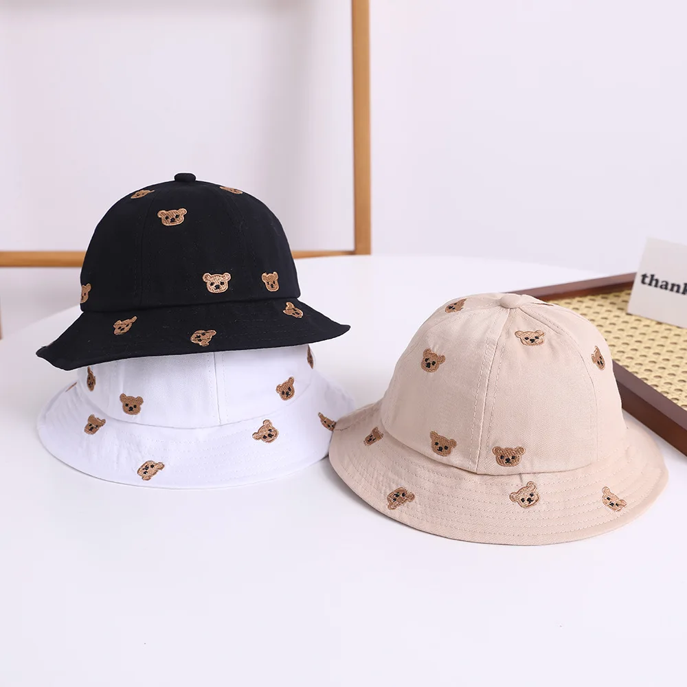 Sombrero bordado de oso para bebé, sombrero de cubo para niños de 1 a 3 años, sombrilla para bebé, sombrero encantador para exteriores, gorra de