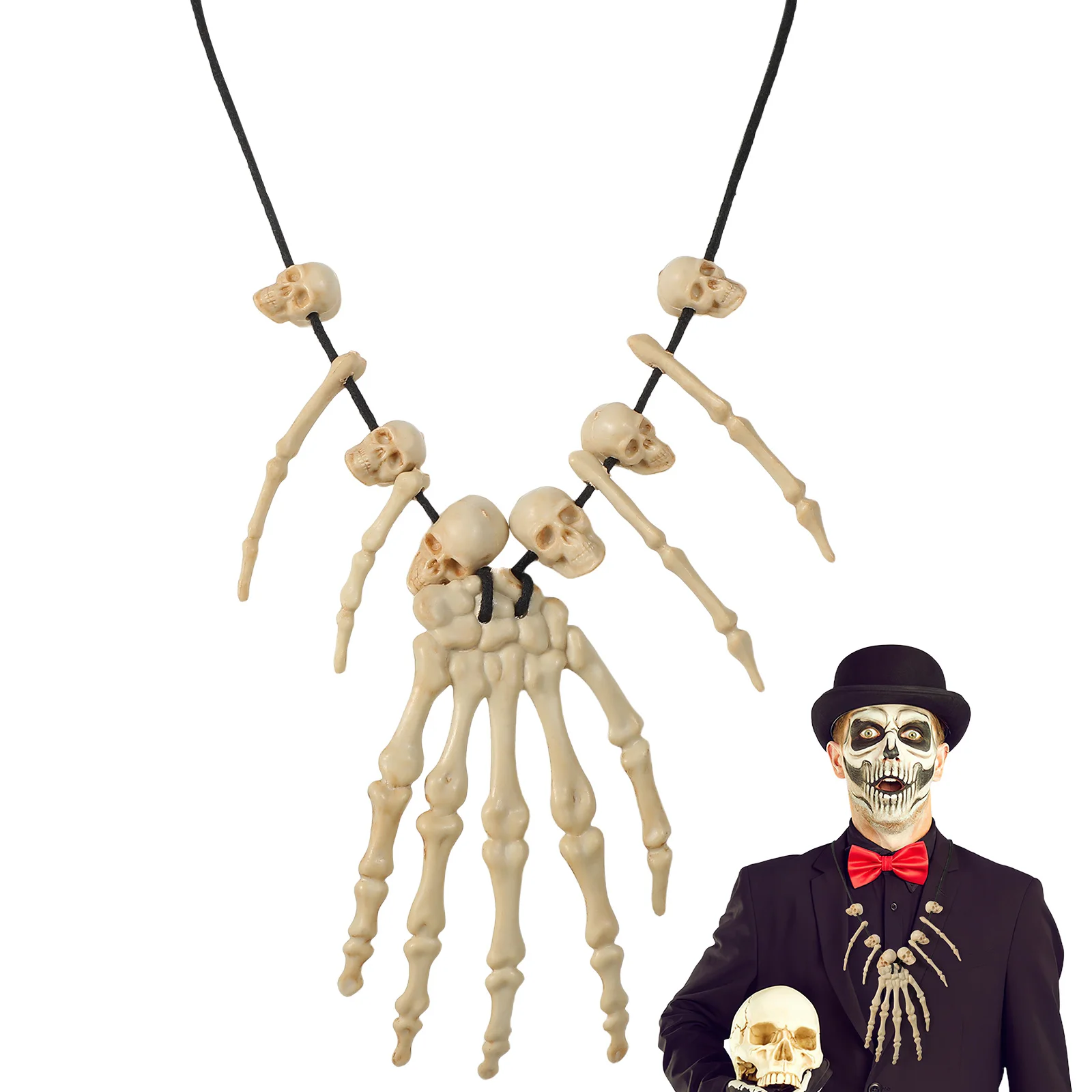 5pcs Set of 5 Bone Costume Accessories Amosfun Skull Pendant Necklace for Men Large Adult