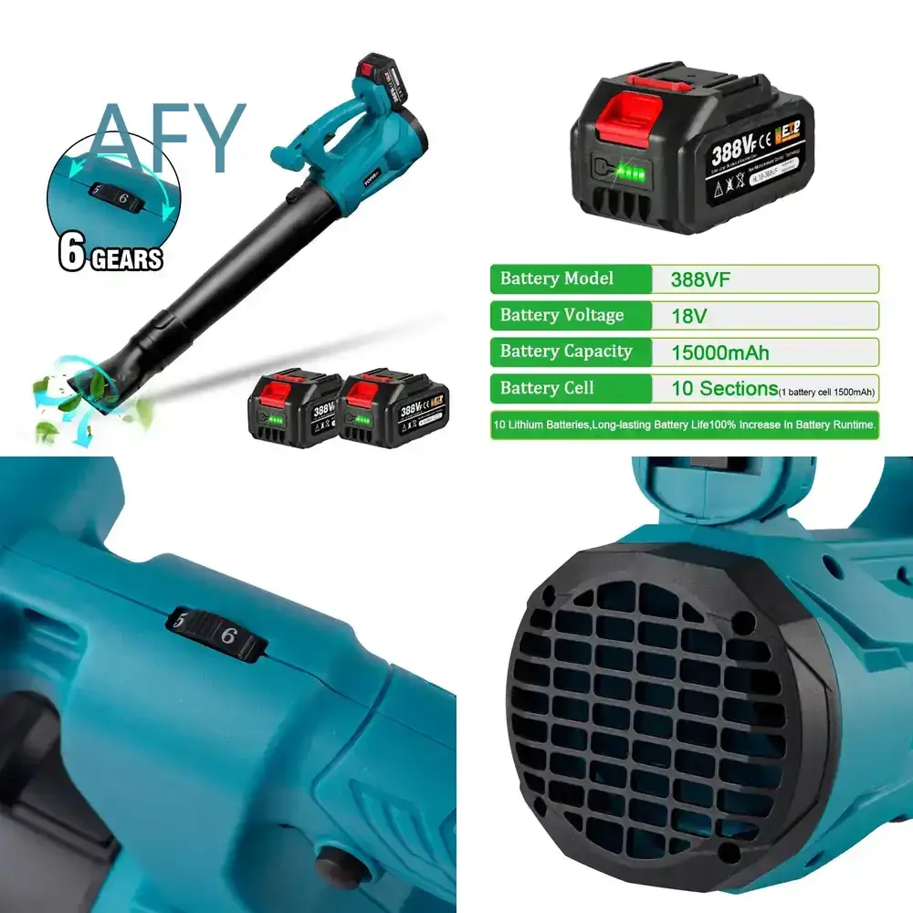 Cordless Electric Air Blower for 18V Battery 6 Gear Adjustable High Power Efficient Dust Blower for Household Garden Cleaning