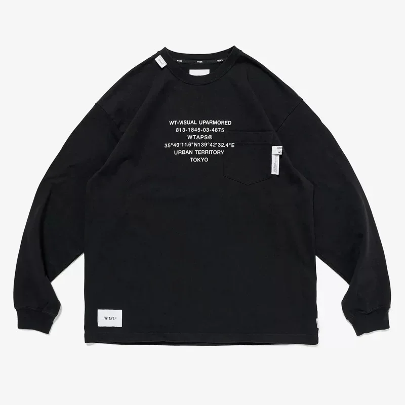 WTAPS Heavyweight Cotton Long Sleeve T-Shirt Men 2026 Autumn Solid Color Pocket Tee Loose Fit Casual Streetwear Top
