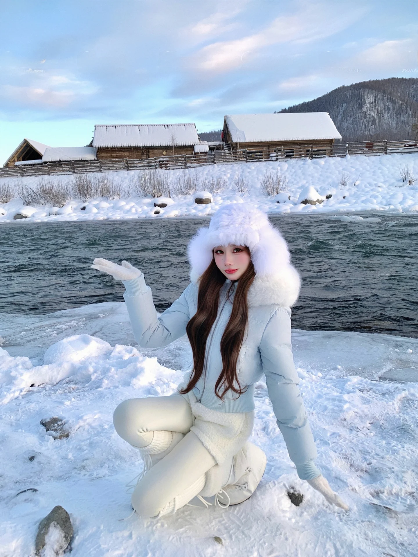 

Winter New Arrival Duling Blue Original Design down Jaet Thiened Long Sve Zipper Closure Casual Sle Women's Coat