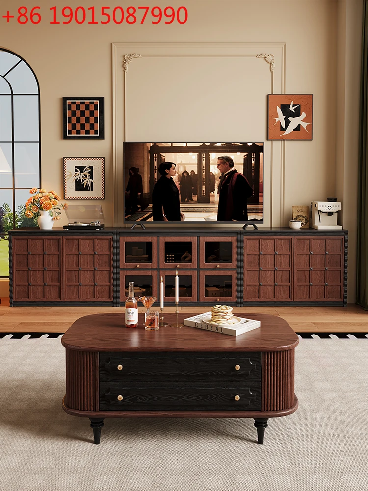 

Французский ретро шкаф для телевизора из цельного дерева, средневековый напольный шкаф для гостиной