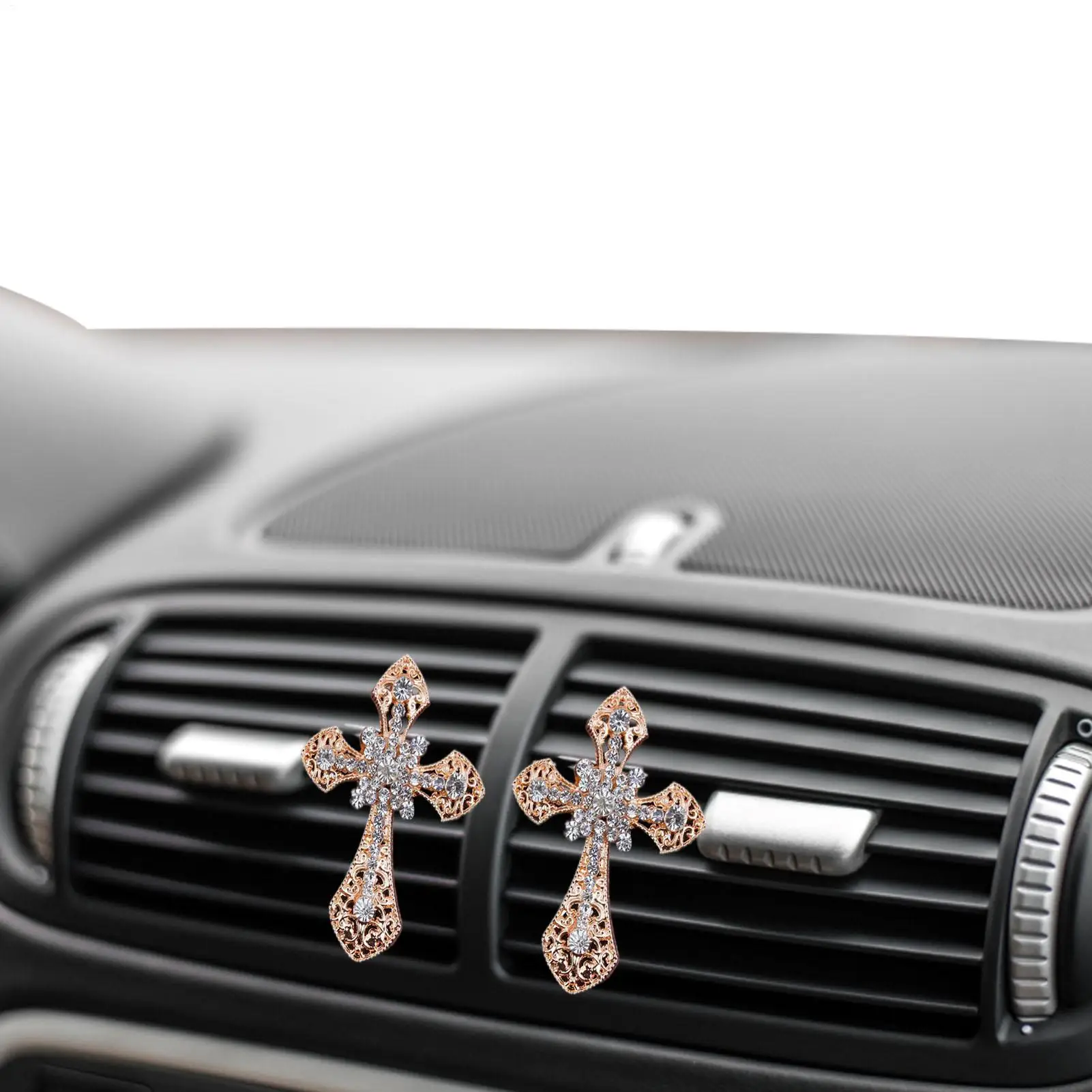 Cross Car Air Freshener Clip Rhinestone Inlaid Jesus Cross Aromatherapy Ornament Auto Air Vent Fragrance For Vehicle Interior