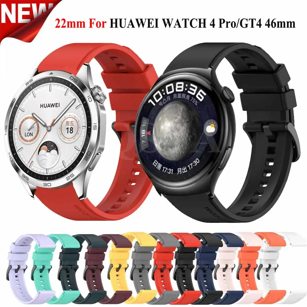 Pulseira de relógio de silicone para Huawei, Pulseira para Huawei Watch GT 5, GT4, GT 4, Watch 4 Pro, Pulseiras Smartwatch, GT5 GT4 GT 3 Pro, 46mm