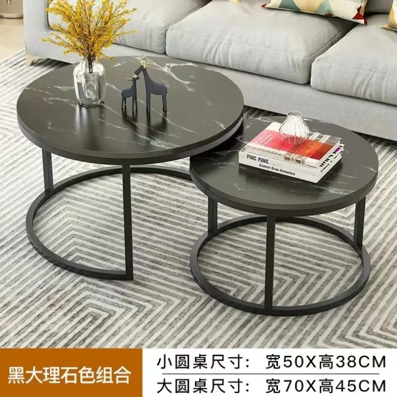 Light luxury minimalist coffee table size round combination stone pattern new small table round