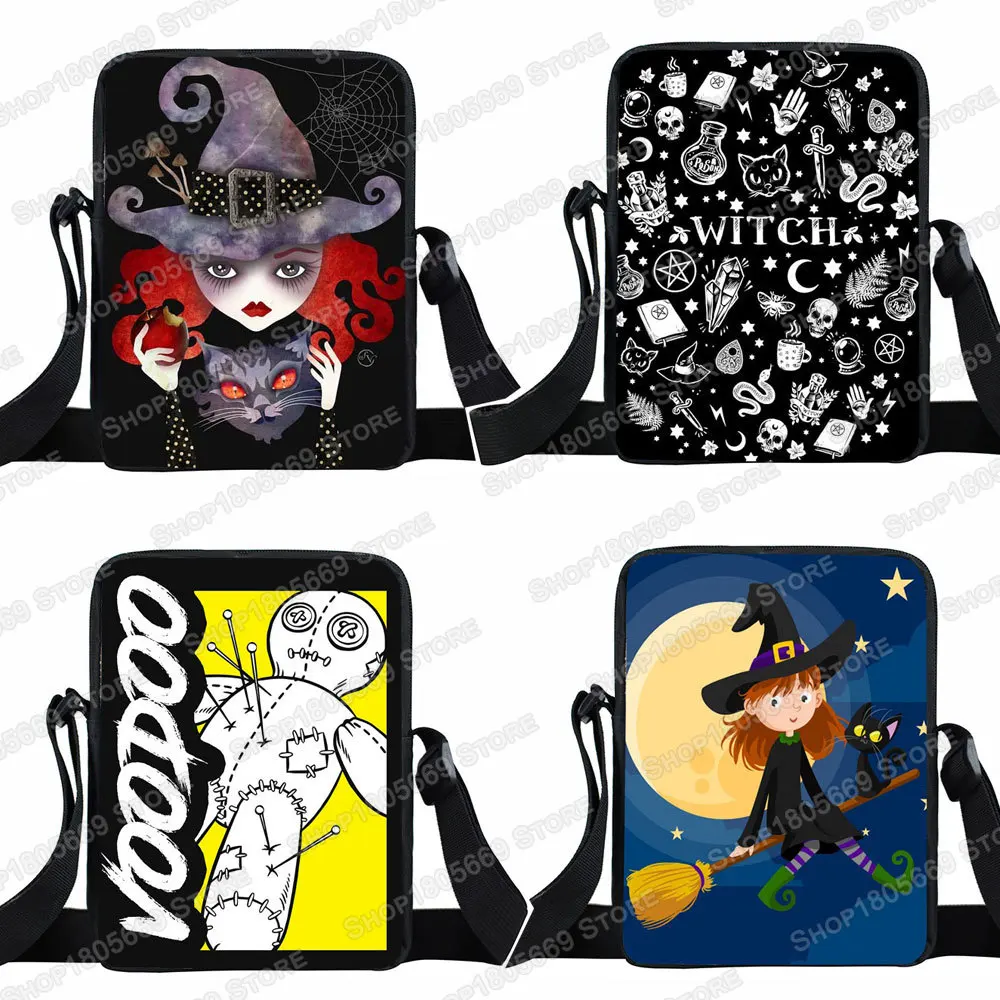 Czarownica czarny nadruk kota torebka damska torebka czary/Voodoo lalka dziewczyny torby na ramię do podróży mała tornister Bookbag