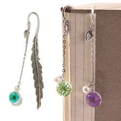 Metal Feather Bookmark with Glass Beads Pendant Book Page Divide Mark Stationery Beautiful Feather Bookmarks Back To School