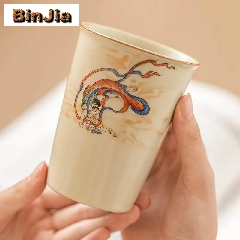 250Ml Dunhuang Apsaras Cultural Ceramic Cola Cup Exquisite Beer Milk Juice Tea Water Jug Coffee Mug Personal Drinkware