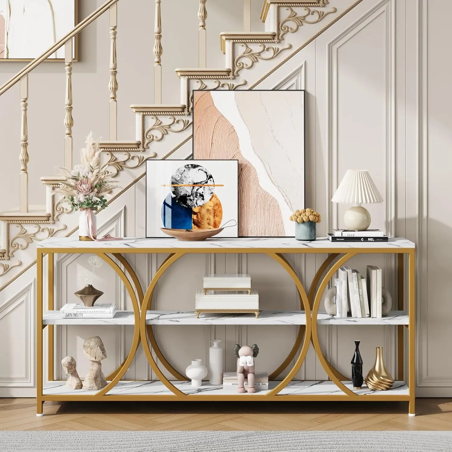 70.8 Inch Extra Long Modern Console Entryway Table Gold Metal Frame Narrow Sofa Hallway Table, Customized