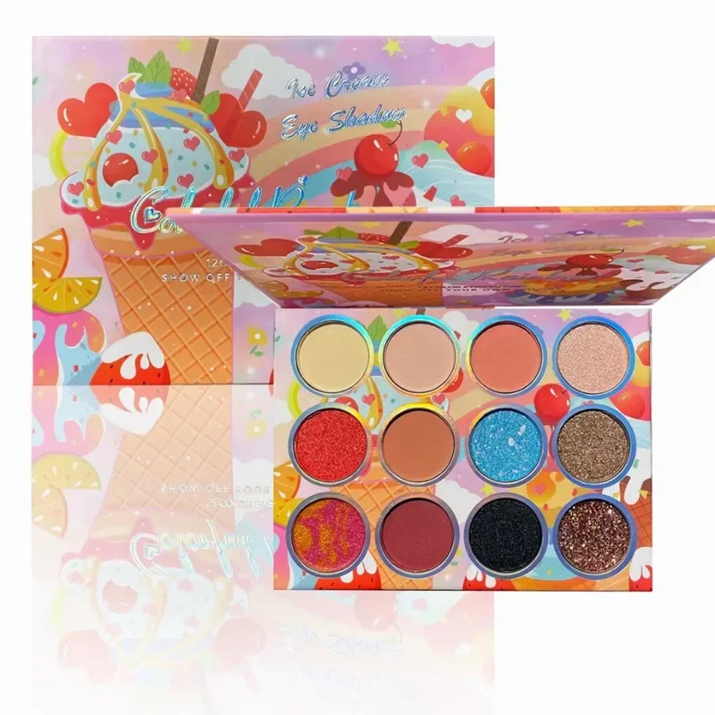 Nueva paleta de sombra de ojos de fiesta de 12 colores, paleta brillante mate nacarado, maquillaje de escenario, paleta de maquillaje para Cosplay, maquillaje para mujeres