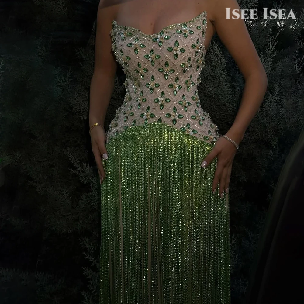 فساتين سهرة رائعة باللون الأخضر في دبي فستان حفلات كريستال لامع بدون أكمام شرابات سجادة حمراء حورية البحر ملابس سهرة مخصصة