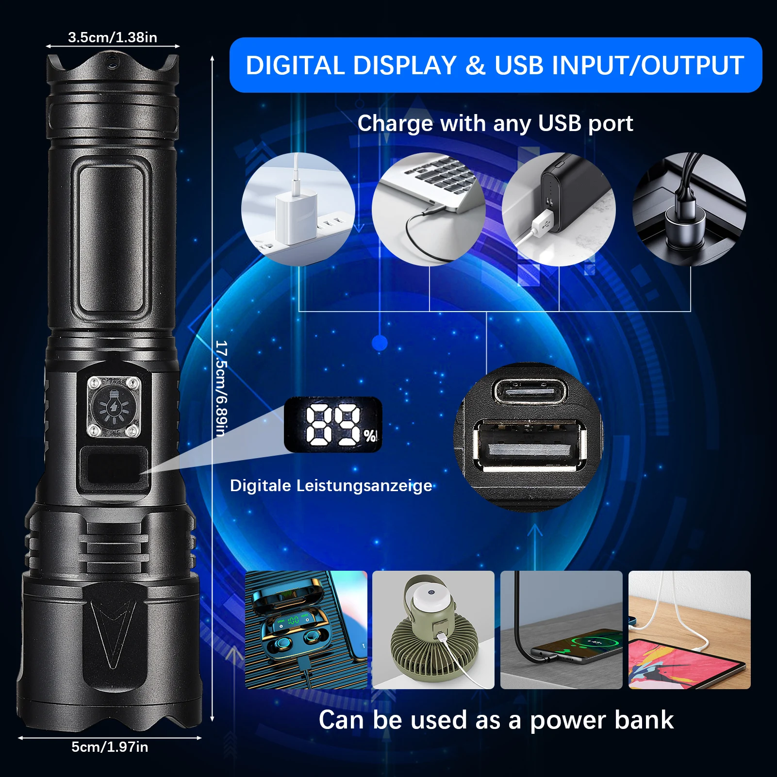 LED Rechargeable Flashlight, 10000 Lumen Torches, Battery Operated USB Outdoor Torch Waterproof for Emergencies Camping