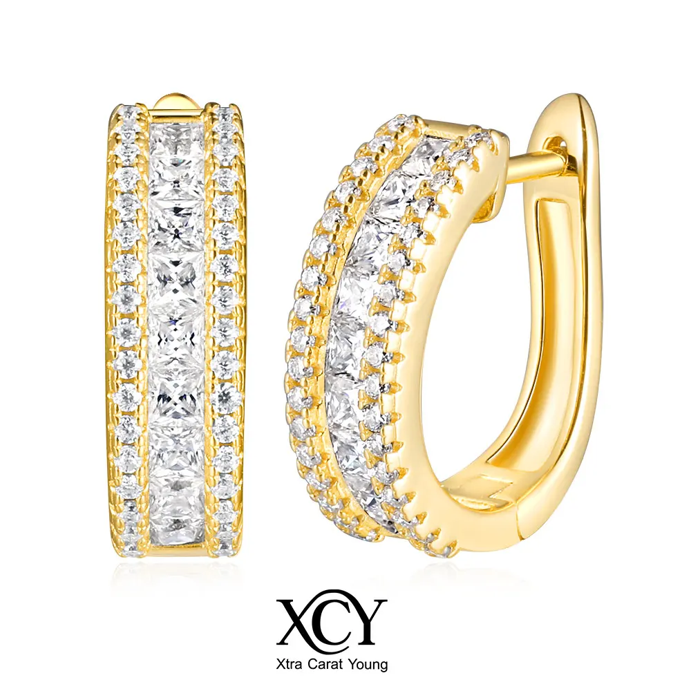 

XCY inlaid Moissanite Hoop Earrings for Women 925 Sterling Silver Hypoallergenic Huggie Earrings Party Wedding Fine Jewelry Gift