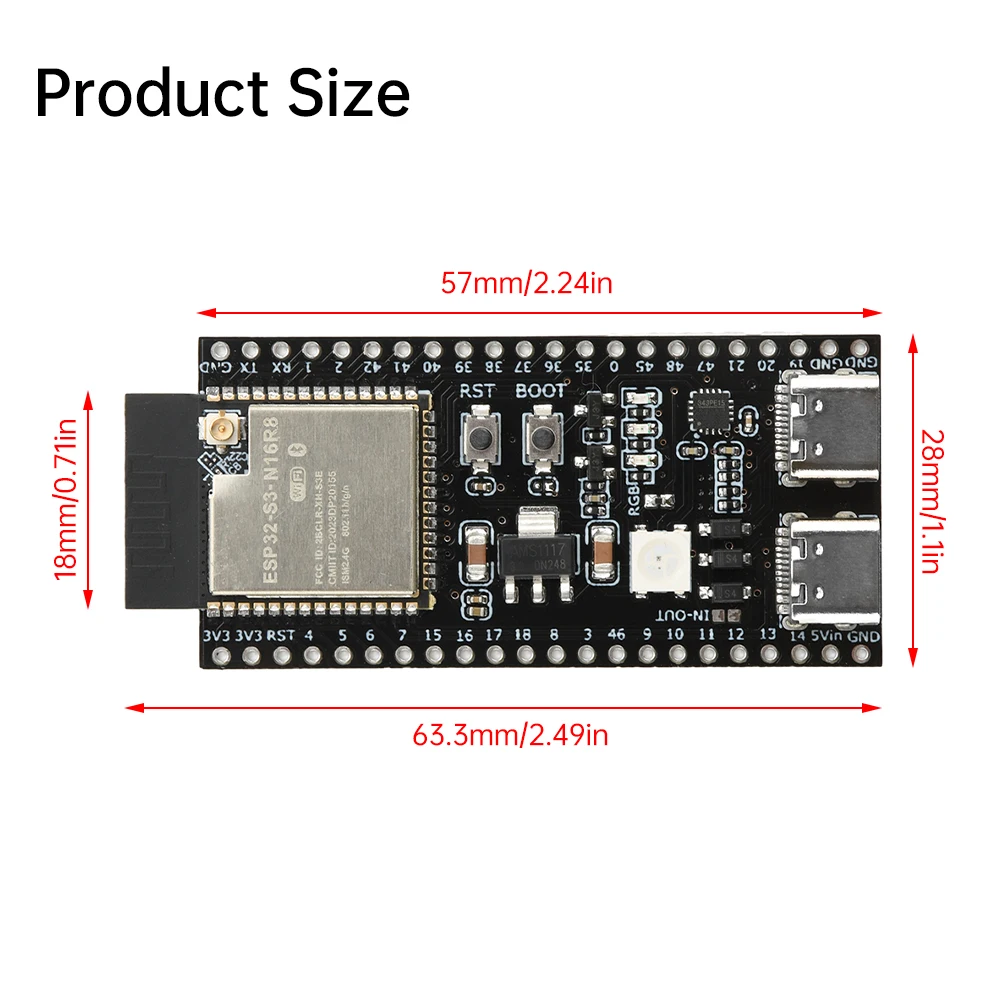 ESP32-S3 WiFi Bluetooth Papan Pengembangan ESP32-S3-N16R8/ESP32-S3-N8R2 Modul dengan Antena Basis Demo Papan