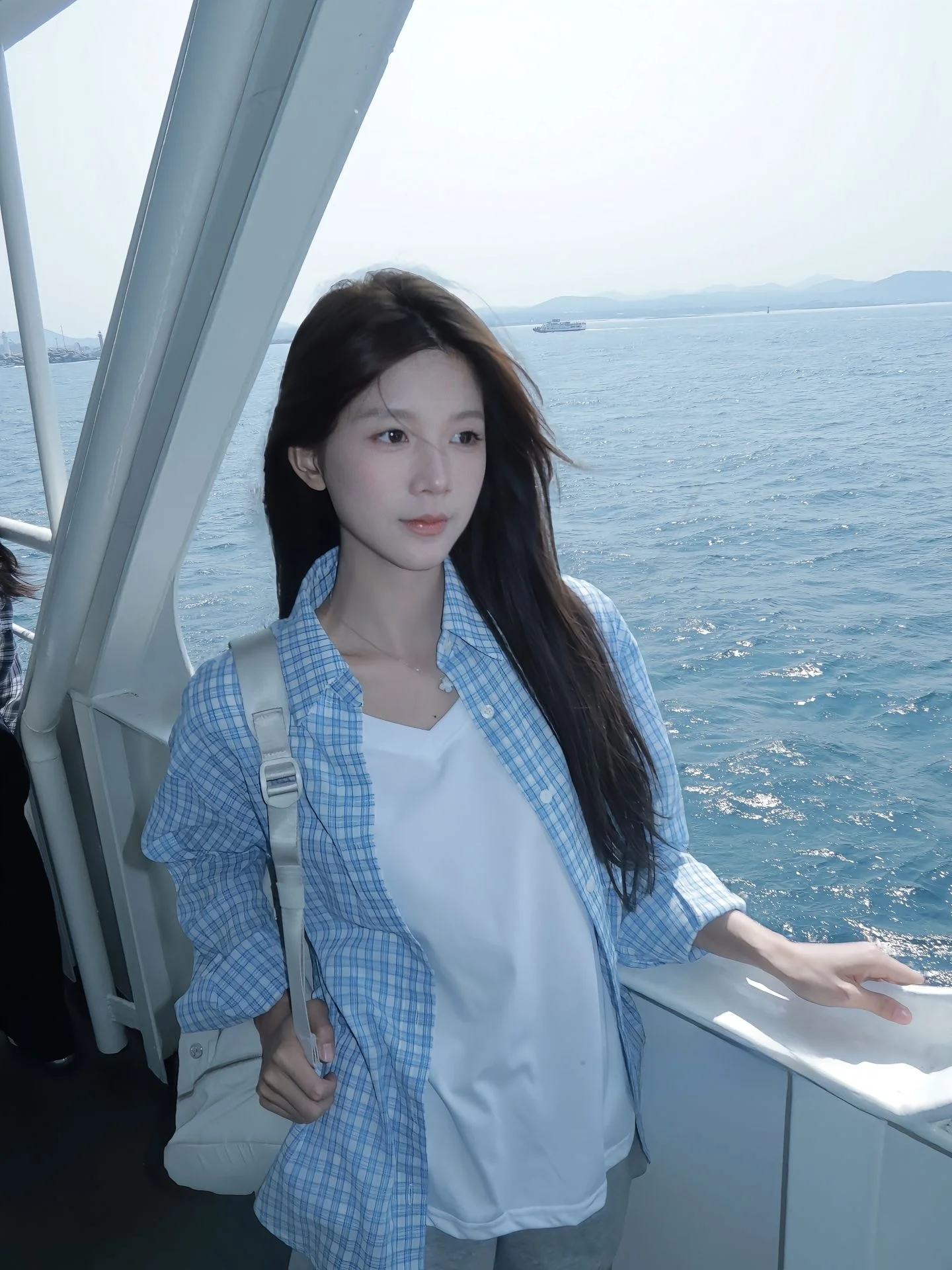 

Blue Plaid Cotton Linen Women's Summer irt Loose Fit Long Sve Sun Protection Outerwear Comfortable Lazy Sle Top