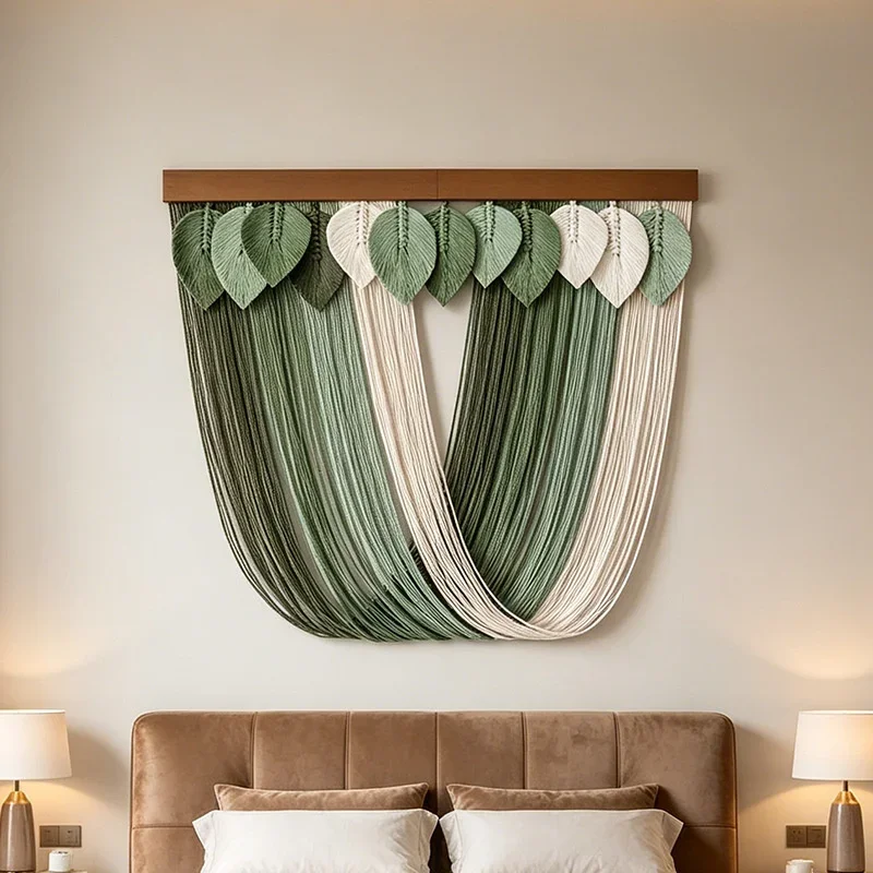80x73cm Macrame Leaf Wall Hanging Tapestry Boho Handmade Woven Cotton Rope Bedroom Living Room Wall Decorations Home Decor