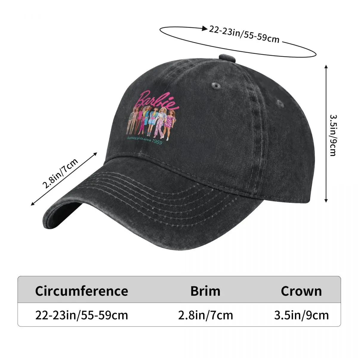 Barbie Baseball Cap Inspiring Girls Since 1959 Doll Lineup Couple Women Sun protection Trucker Hat Outdoor Sports Snapback Cap