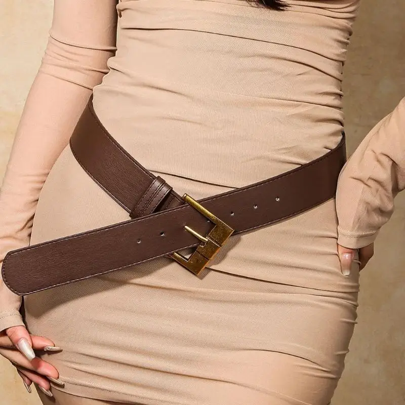 M6CD 금속 정사각형 버클 허리 벨트 미적 코르셋 허리띠 매일 및 공식 행사 바지 청바지를위한 모든 일치하는 밴드