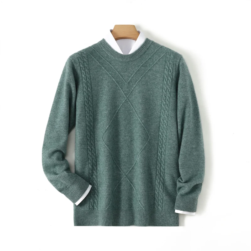

Thickened Warm 100% Cashmere Sweater Men's Autumn Winter Loose Round Neck Pullover Sweater Casual Knitted Cashmere Base Shirt