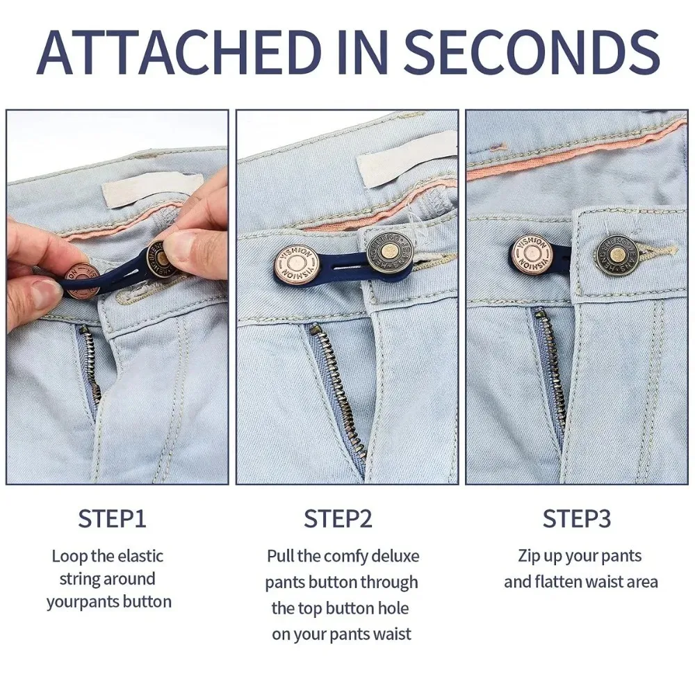 6 Stück Jeans-Knopfverlängerer Universeller Hosenverlängerer für Damen und Herren Verstellbarer Elastischer Taillenverlängerer aus Silikon Set – Detail 3