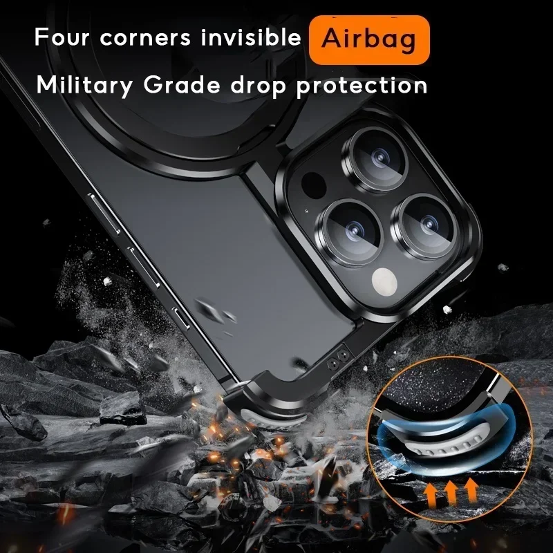 Oatsbasf Metal Frameless Phone Case for iPhone 16/16 pro/16 Pro Max Heat Dissipation Protective Phone Cover Built-In Stand