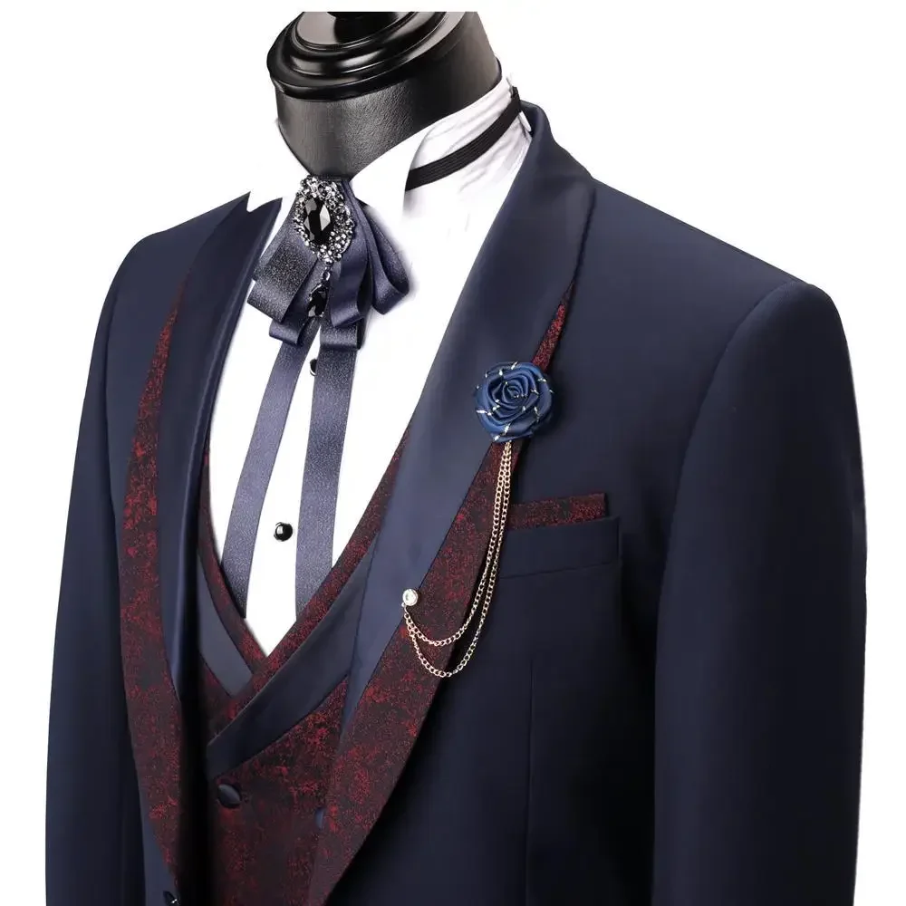 Trajes formales florales para hombres, 3 piezas, chal, solapa, boda, novio, esmoquin, traje de estilo italiano, chaqueta con chaleco, pantalones, moda 2025