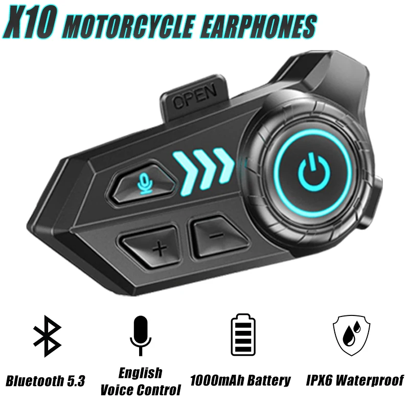 Motorcycle Earphones Helmet Headset Bluetooth 5.3 English Voice Control Headset Stereo Waterproof Hands Free Call Moto Earphones