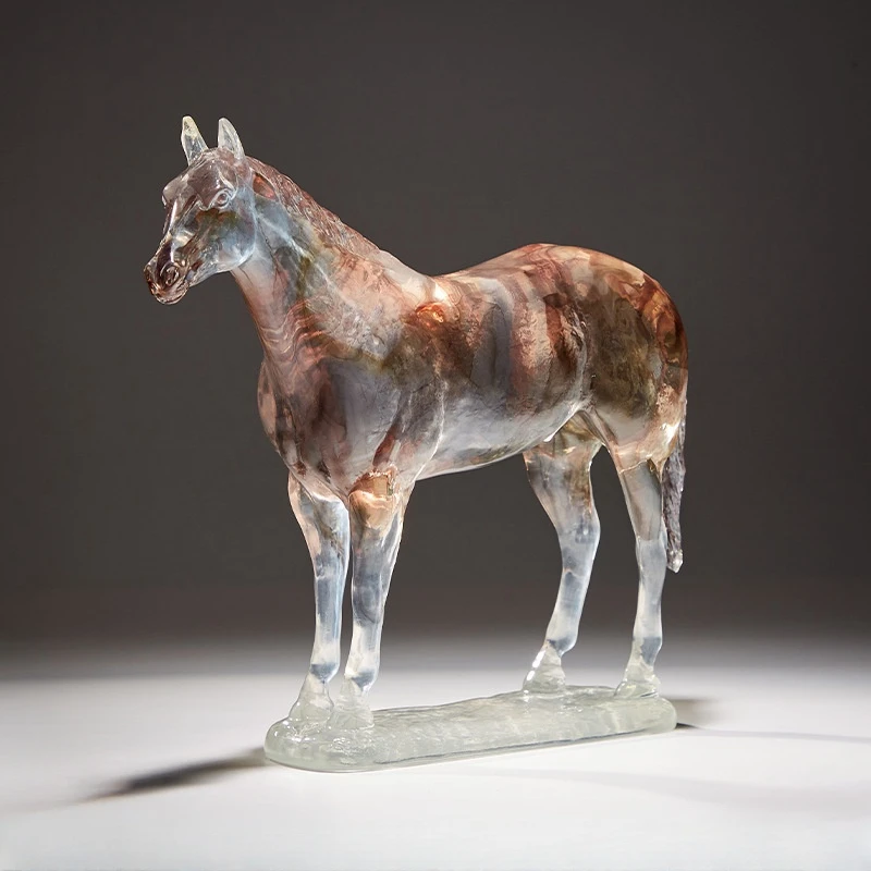 

Resin Crafts Transparent Colored Horse Artificial Animal Sculpture Horse Decorative Figurines Home Decoration Accessories