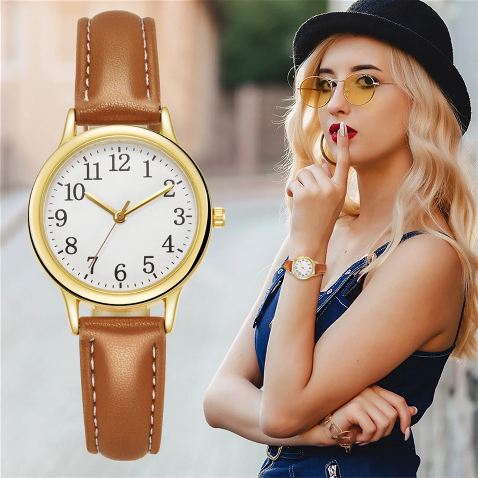 Japan Movement Women Quartz Watch Easy to Read Arabic Numerals Simple Dial PU Leather Strap Lady Candy Color