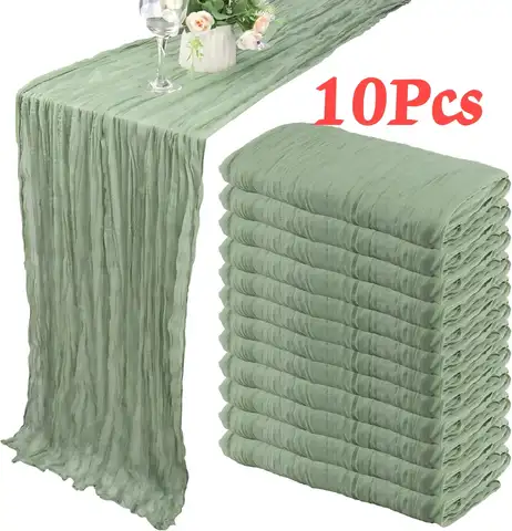 10 st löpare i ostduk, 40x270 cm bohemiskt gasvävtyg rustikt transparent löpare för bröllop, brudfest, bankett 10 best sales bordlöpare grön - №9