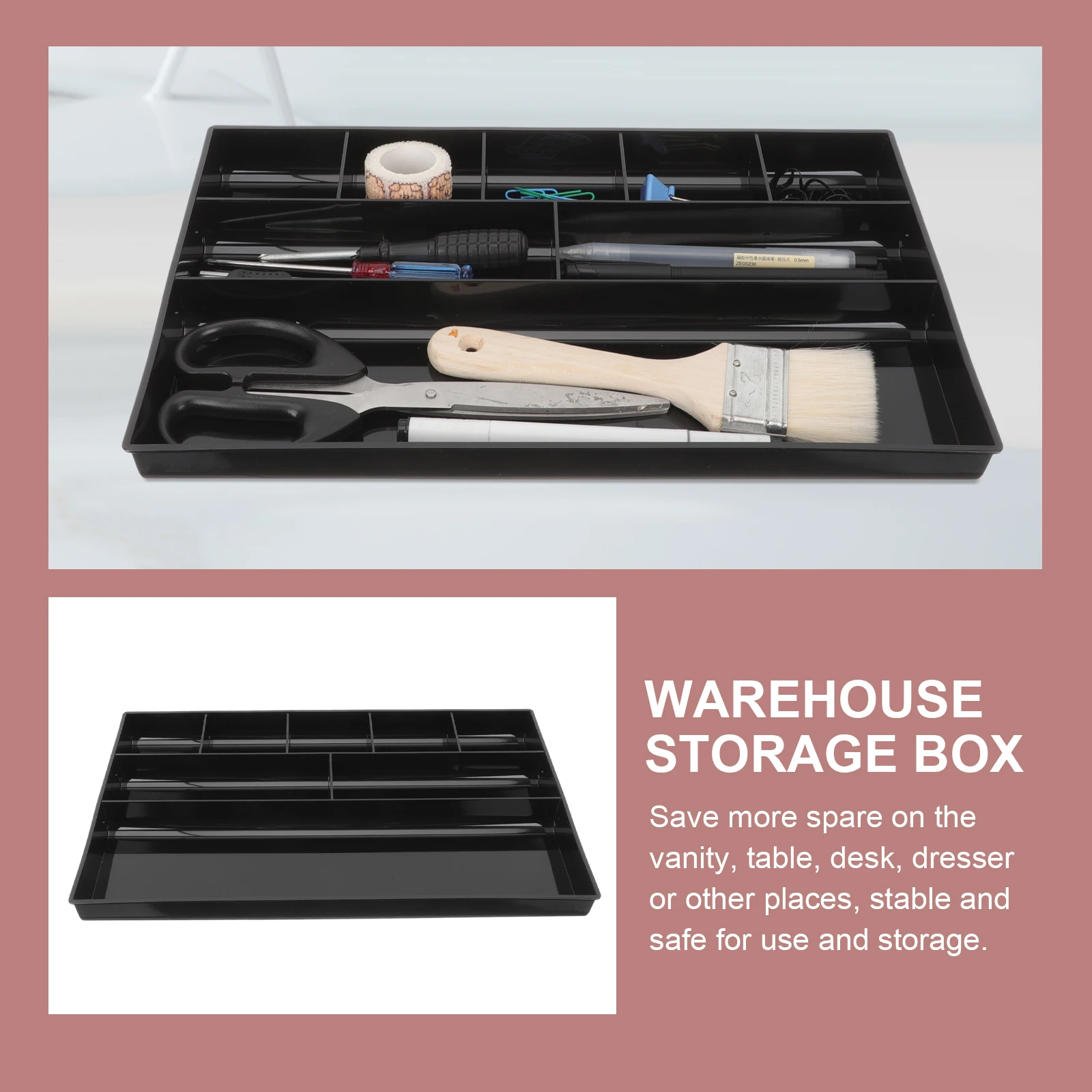 

Desktop Accessories Plastic Drawer Partition Box Organizer Office Storage Pen Holder Black Vanity Organisers