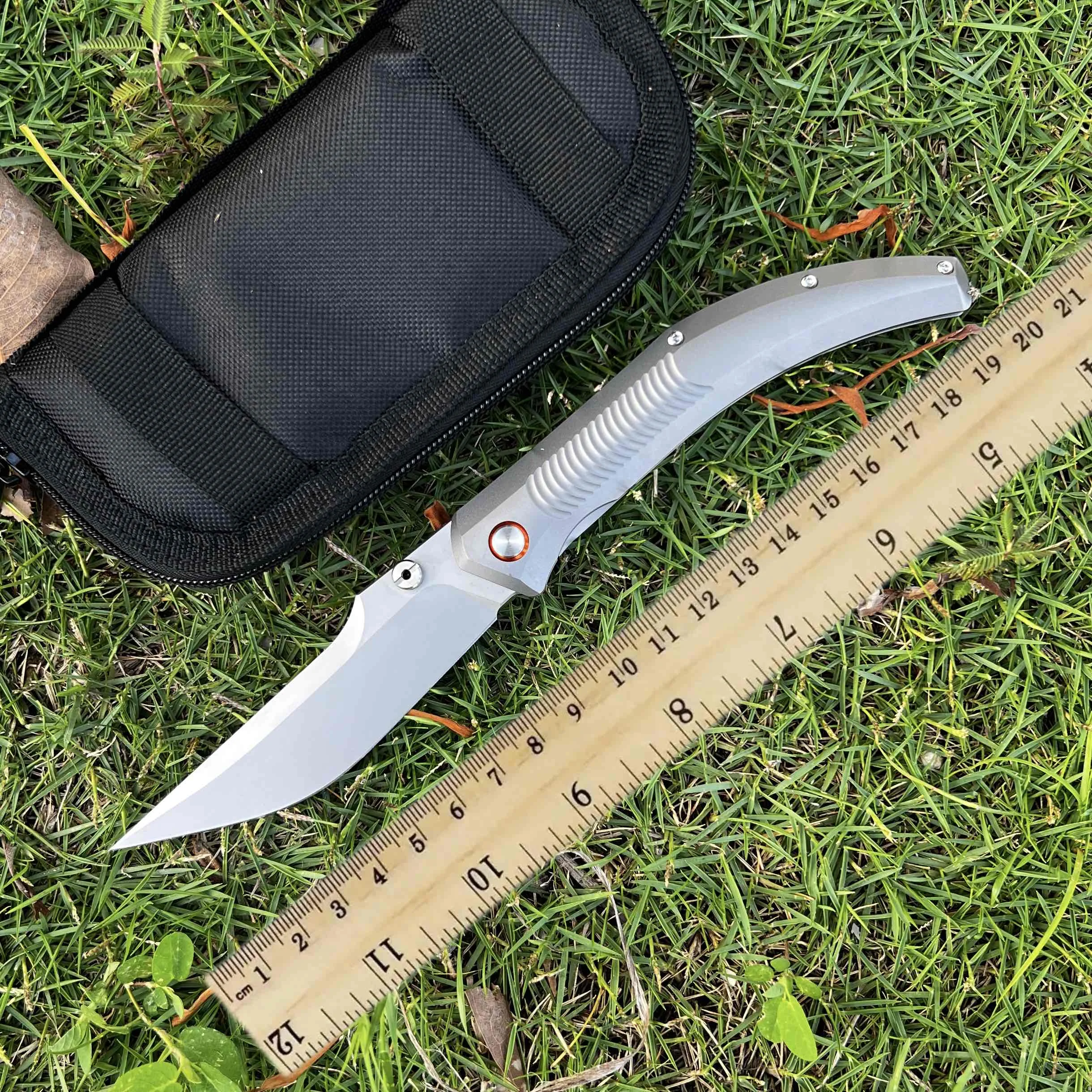 High end folding knife 14C28N steel blade sandblasted titanium alloy handle outdoor hiking camping portable tool fruit knife