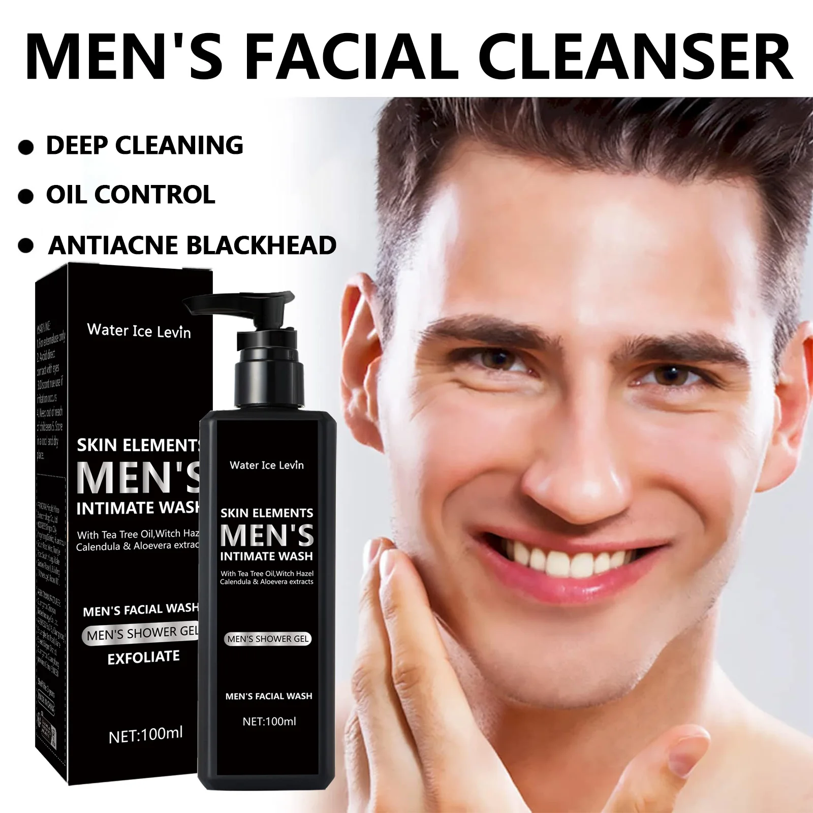 100ML men\'s facial cleanser for daily cleansing and bathing, suitable for oily skin, soothing, purifying and cleaning